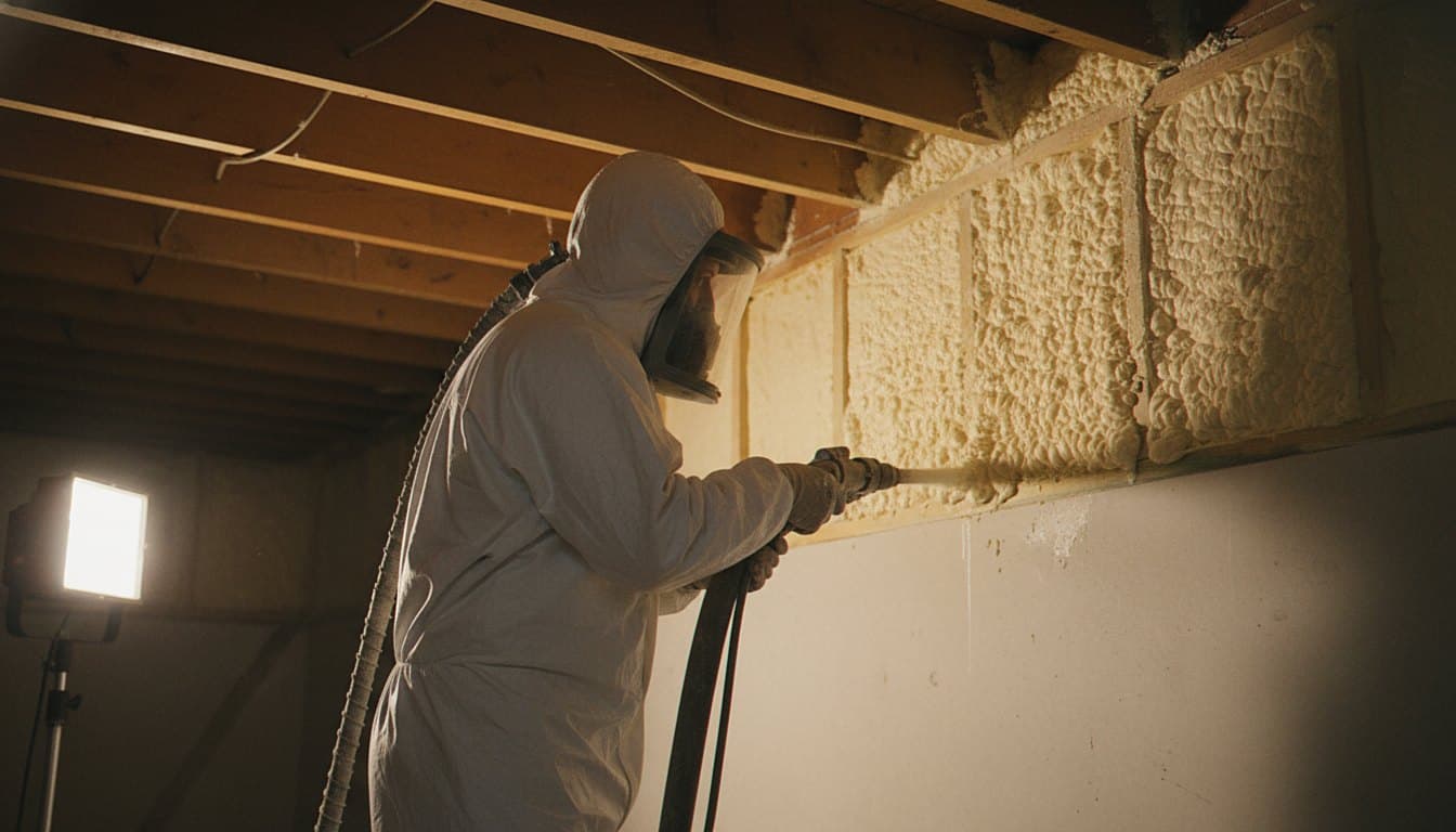 Dense closed-cell foam sprayed into wall cavity
