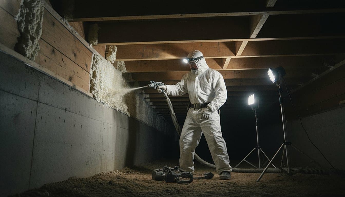 Sealed crawl space with foam insulation